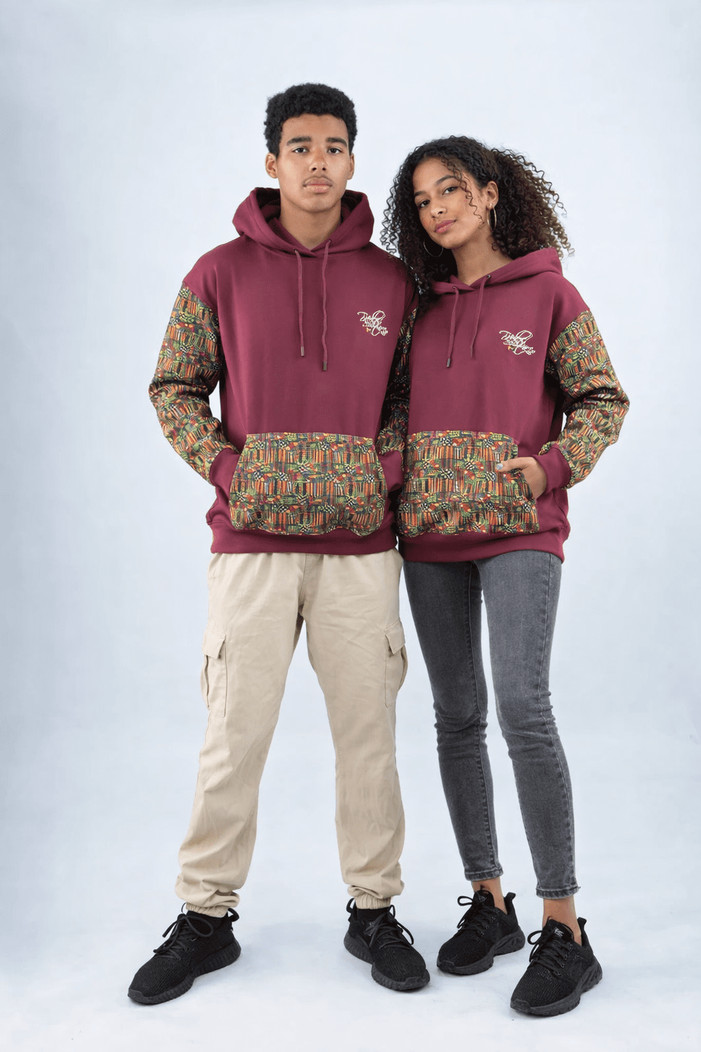 Maroon Unisex Afro-Fusion Hoodie with Printed Panel Accent