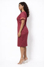 Women’s Burgundy African Print Midi Dress with Gold Detail