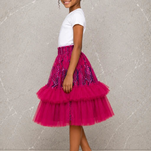 Girls African Print  Tulle Layered Skirt