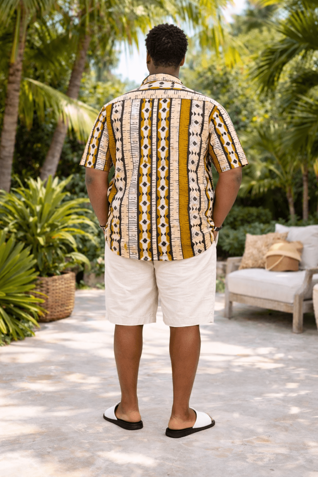 Men’s Mustard Stripe African Print Shirt – Short or Long Sleeve Ankara Shirt