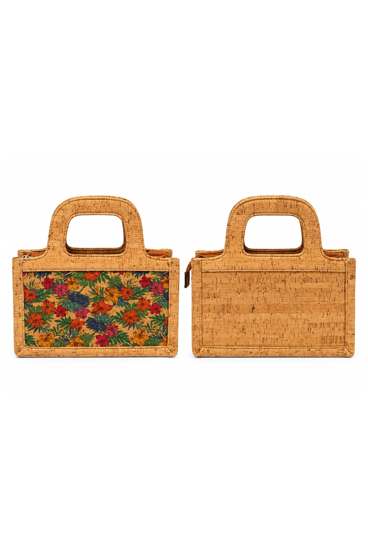 Cork Floral Print Handbag – Structured Top Handle Bag