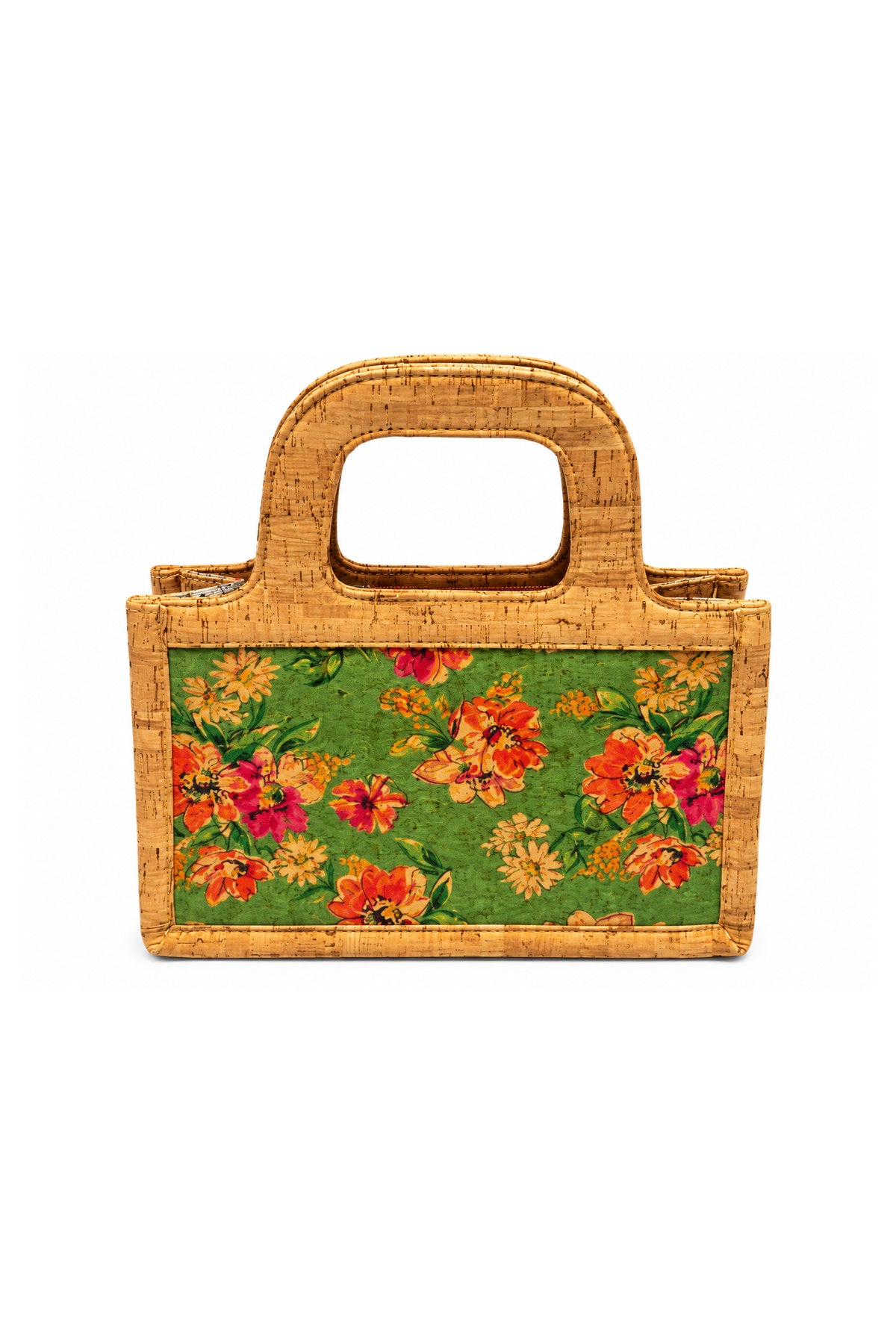 Cork Floral Print Handbag – Structured Top Handle Bag