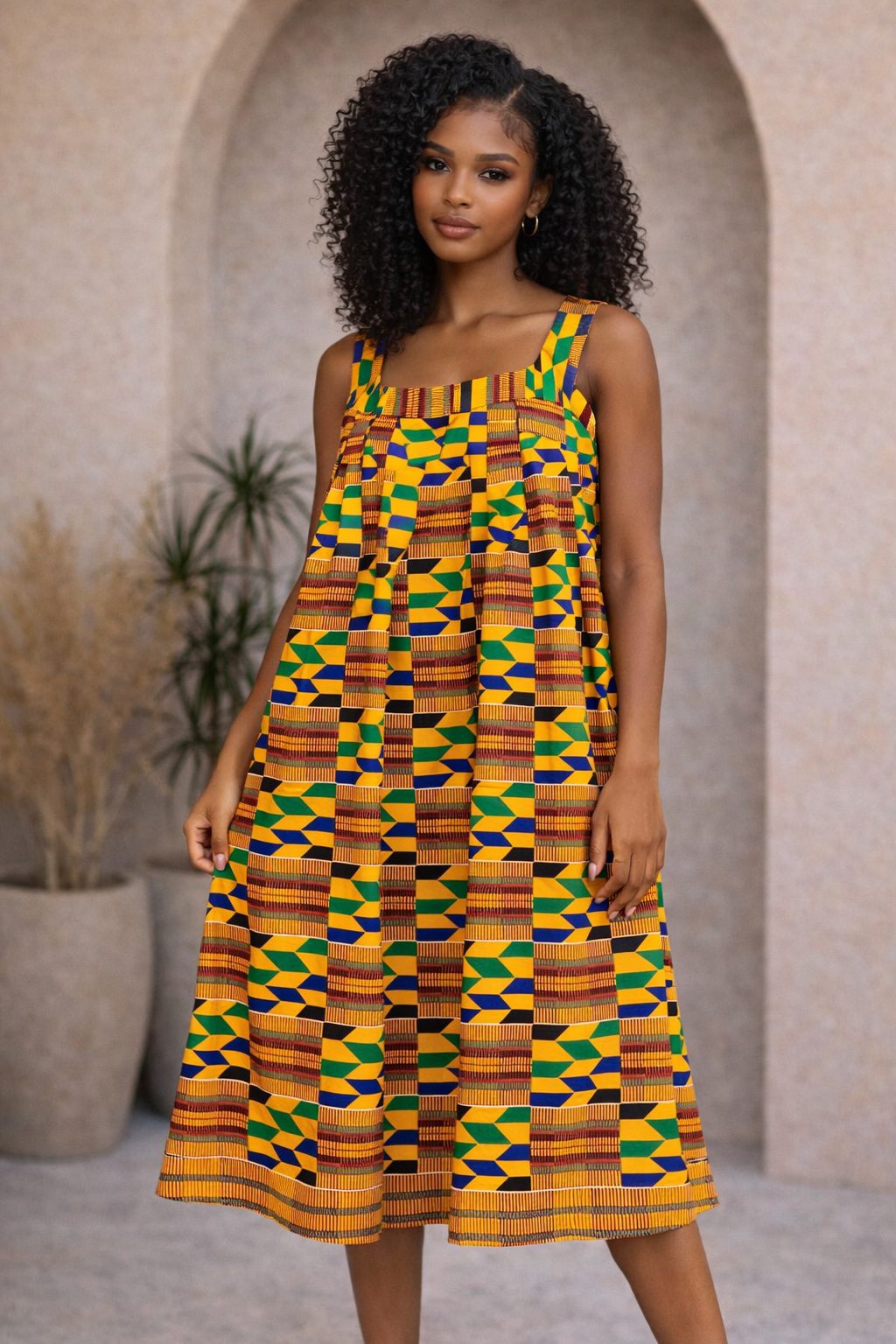 African Print Bodycon Midi Dress – Multi Colour Ankara Fitted Dress