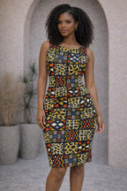 African Print Bodycon Midi Dress – Multi Colour Ankara Fitted Dress