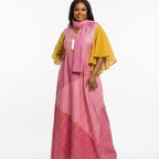 Pink African Print Maxi Dress with Cape Sleeve