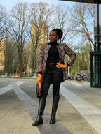 Women’s African Print Longline Jacket – Gold, Brown & Black