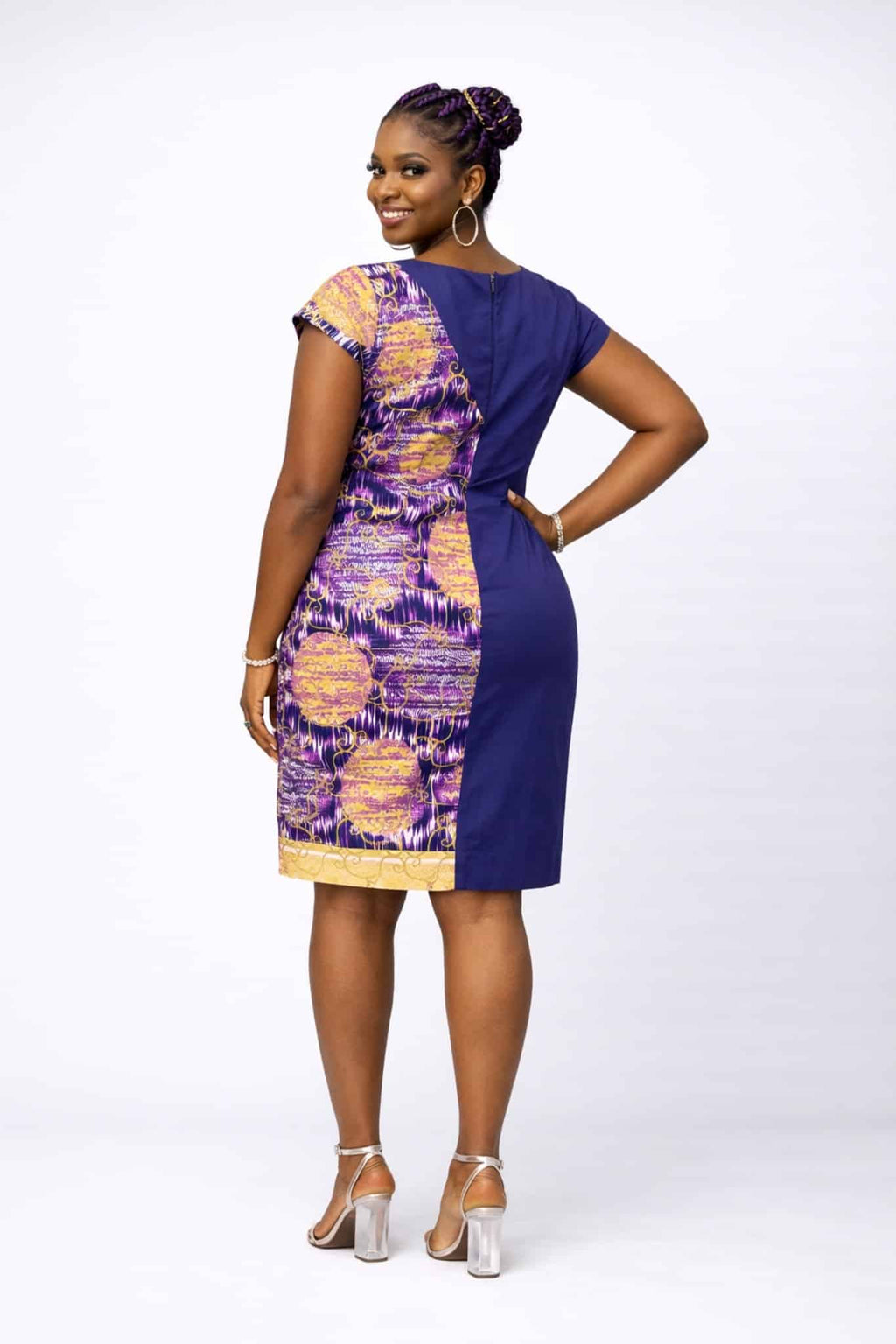 Jay Abstract Purple Pencil Knee Length Dress