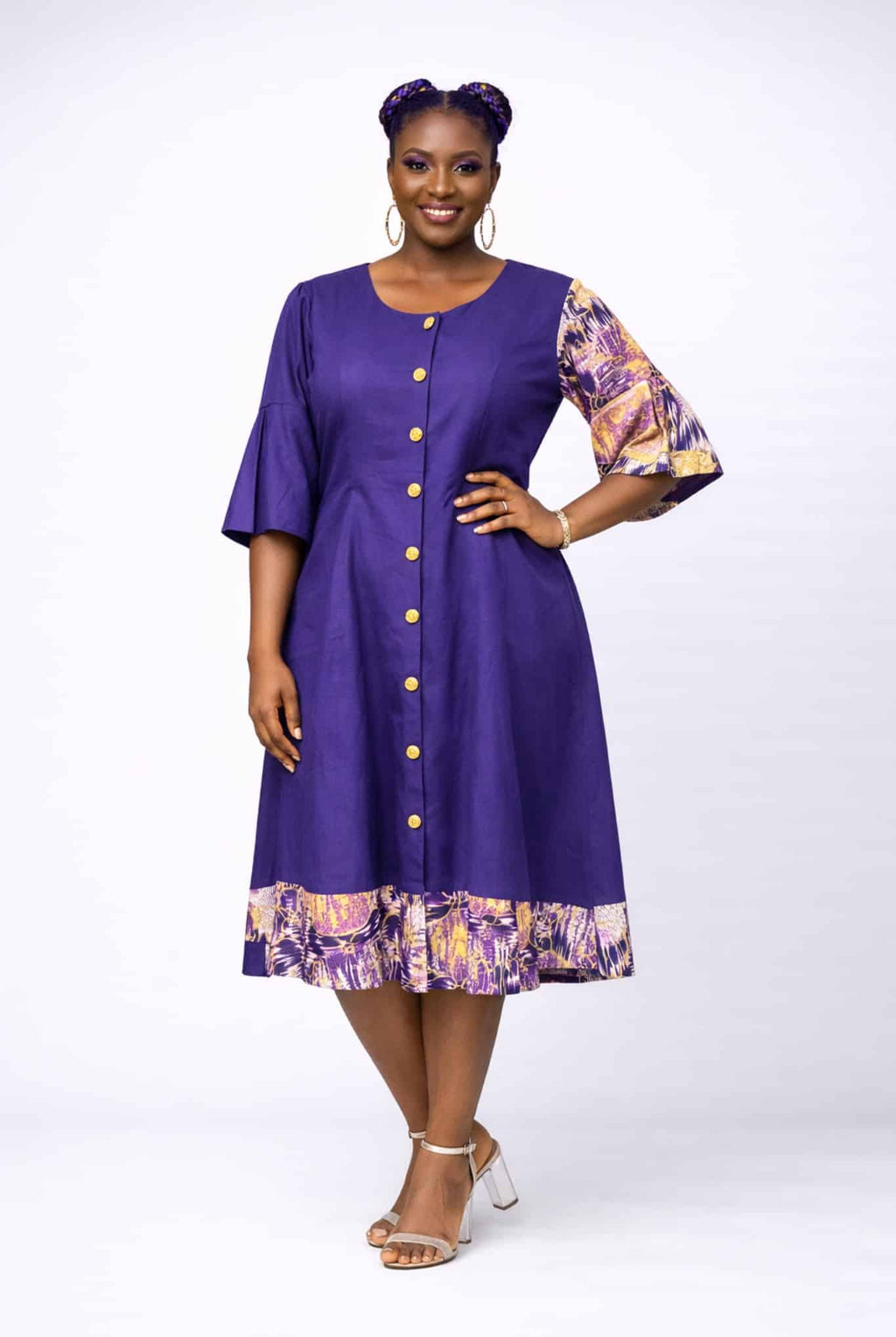 Abstract Purple Bottom  Front Knee Length Dress