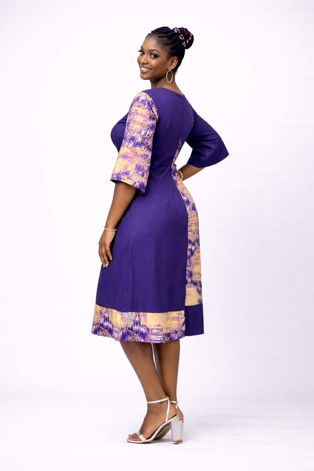 Abstract Purple Bottom  Front Knee Length Dress