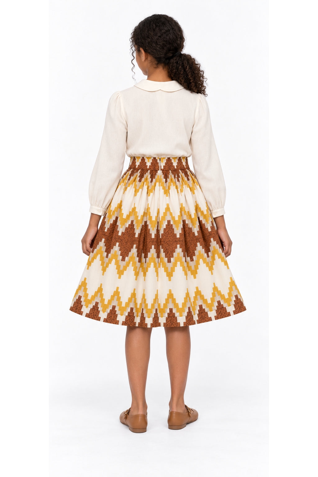 Naya Girls African Print Flared Skirt – Cream, Mustard Yellow & Brown | Age 8–10 Years