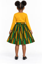 Bisi Girls African Print Flared Skirt – Green, Yellow & Black Ankara