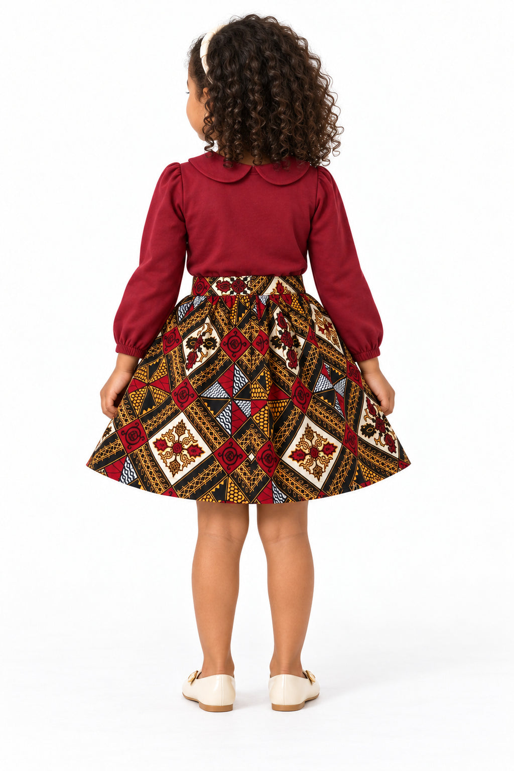 Liyah Girls African Print Ankara Flared Skirt – Red, Black & Gold