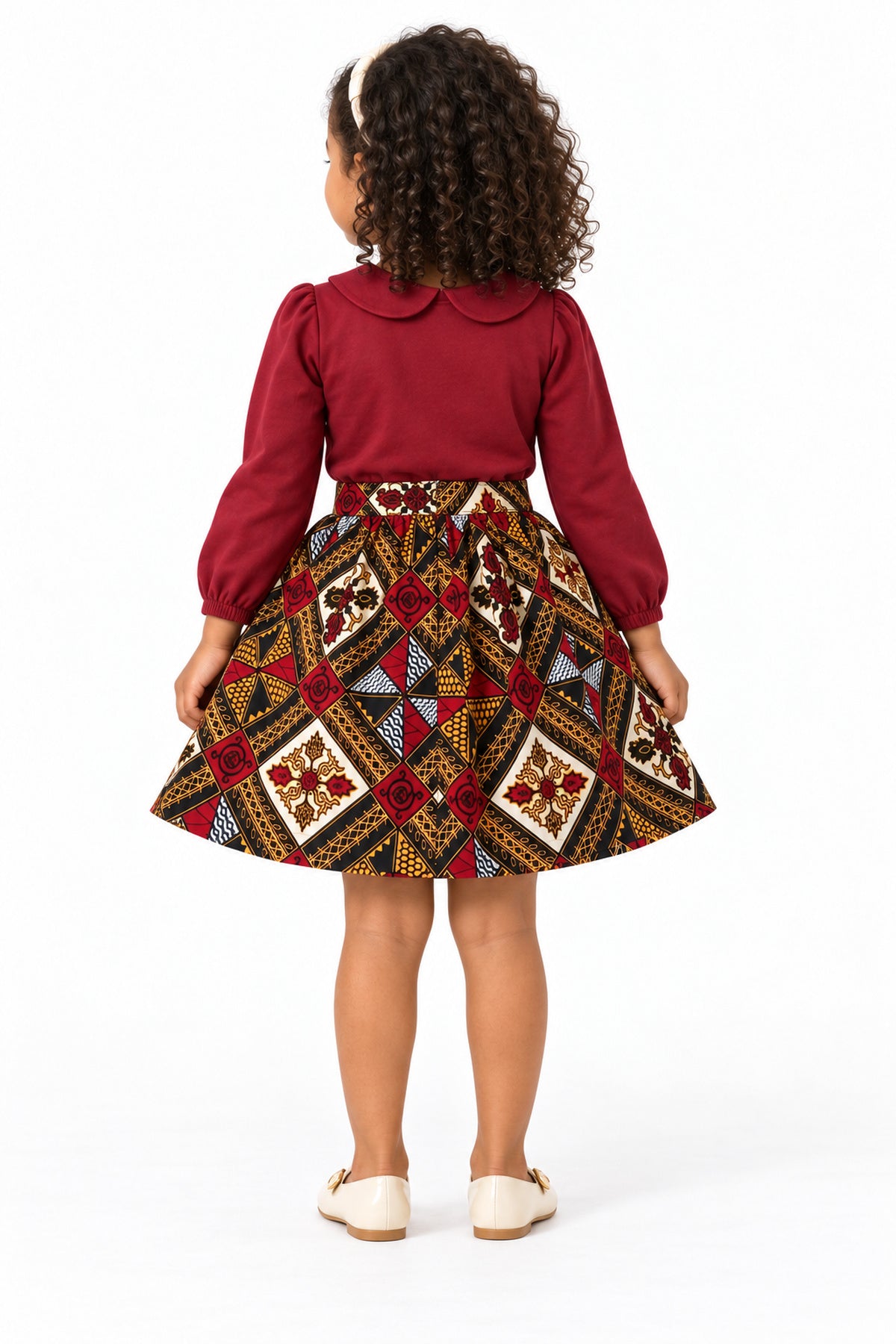 Liyah Girls African Print Ankara Flared Skirt – Red, Black & Gold
