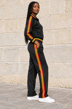 Unisex Black African Rasta Stripe Two-Piece Tracksuit Set – Red, Gold & Green