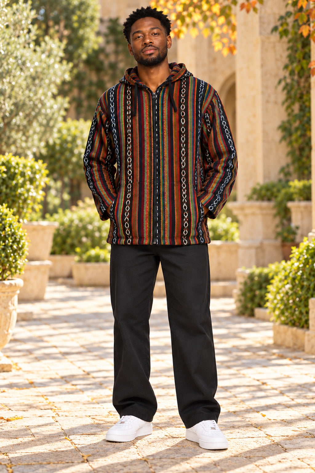 Men’s Multicolour African-Inspired Woven Hooded Jacket