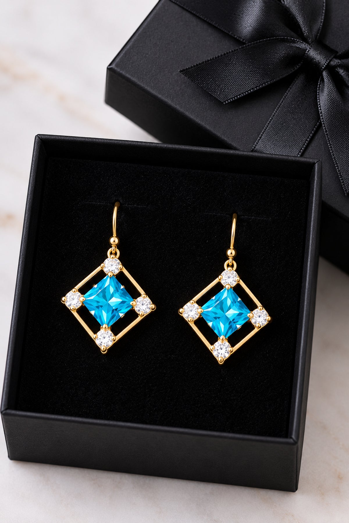 Women's Crystal Drop Earrings – Gold Geometric Statement Earrings | Various Colours