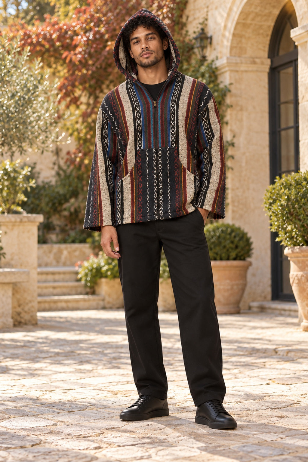 Men’s Multicolour African-Inspired Woven Hooded Jacket