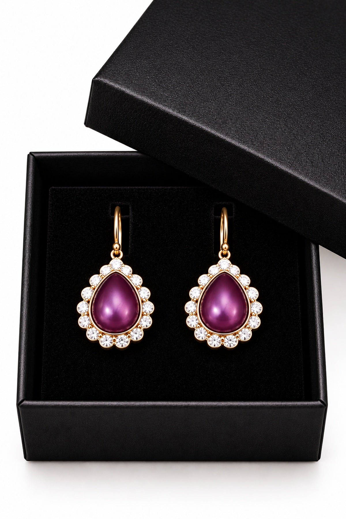 Elegant Teardrop Crystal Drop Earrings – Gold Tone Statement Jewellery – Various Colours