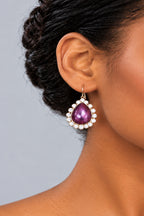 Copper Teardrop Statement Earrings with Clear Stone Halo