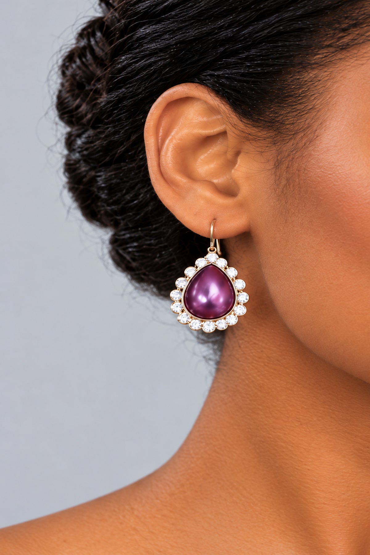 Copper Teardrop Statement Earrings with Clear Stone Halo