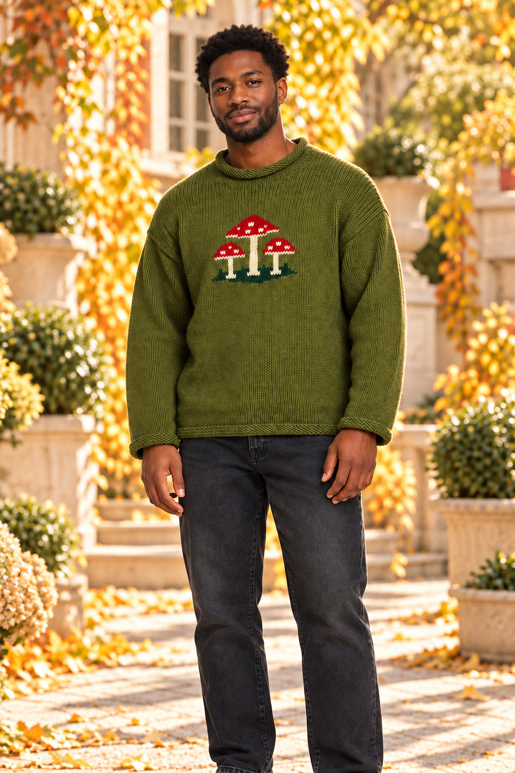 Unisex Green Mushroom Knit Jumper – Matching Couples Sweater