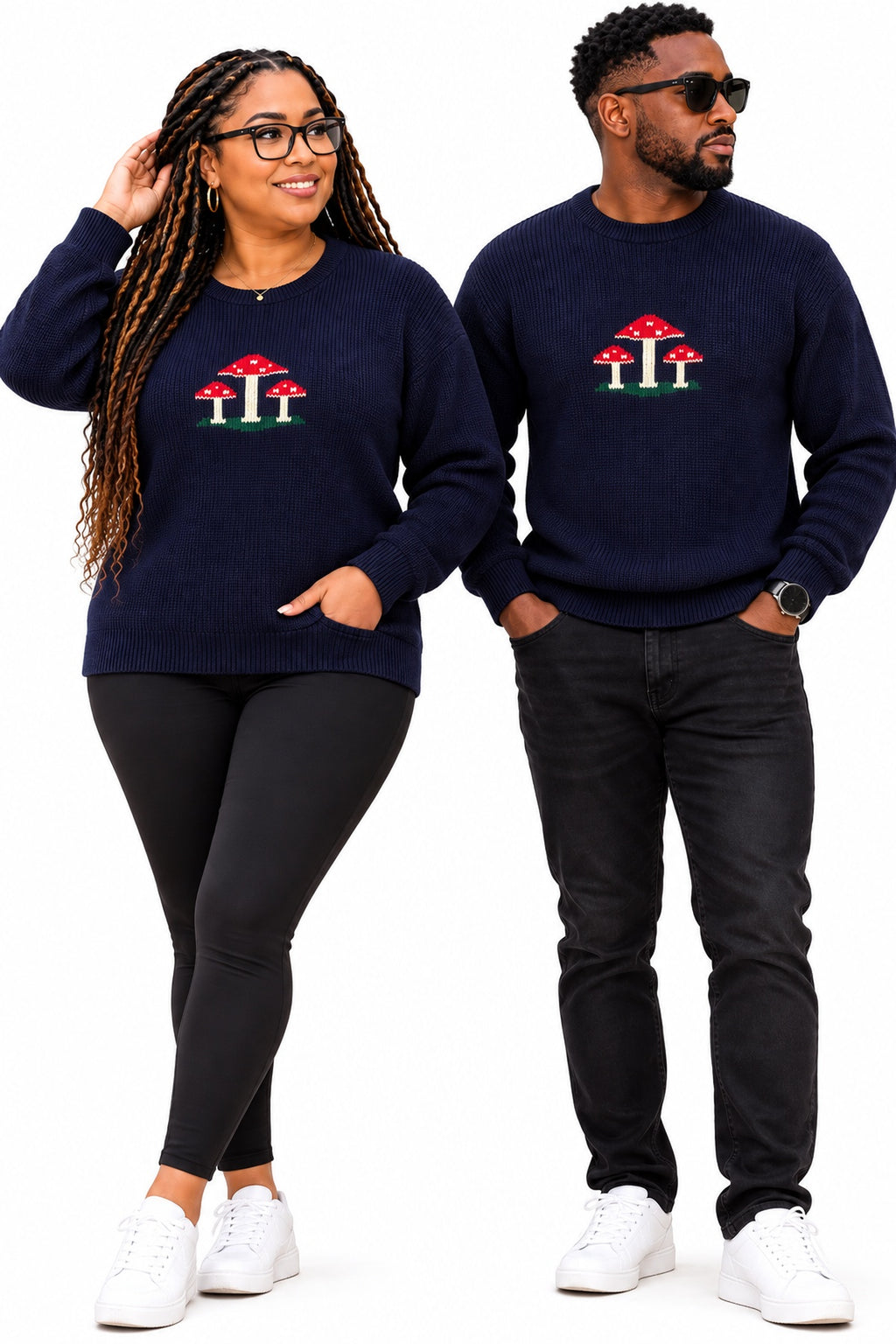 Unisex Navy Mushroom Knit Jumper – Matching Couples Sweater