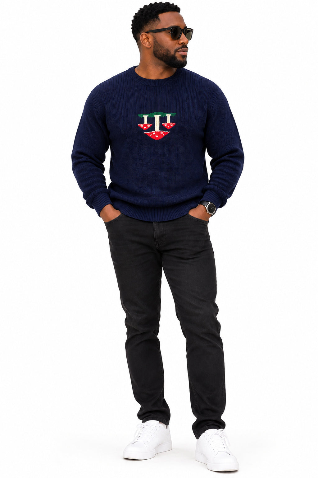 Unisex Navy Mushroom Knit Jumper – Matching Couples Sweater