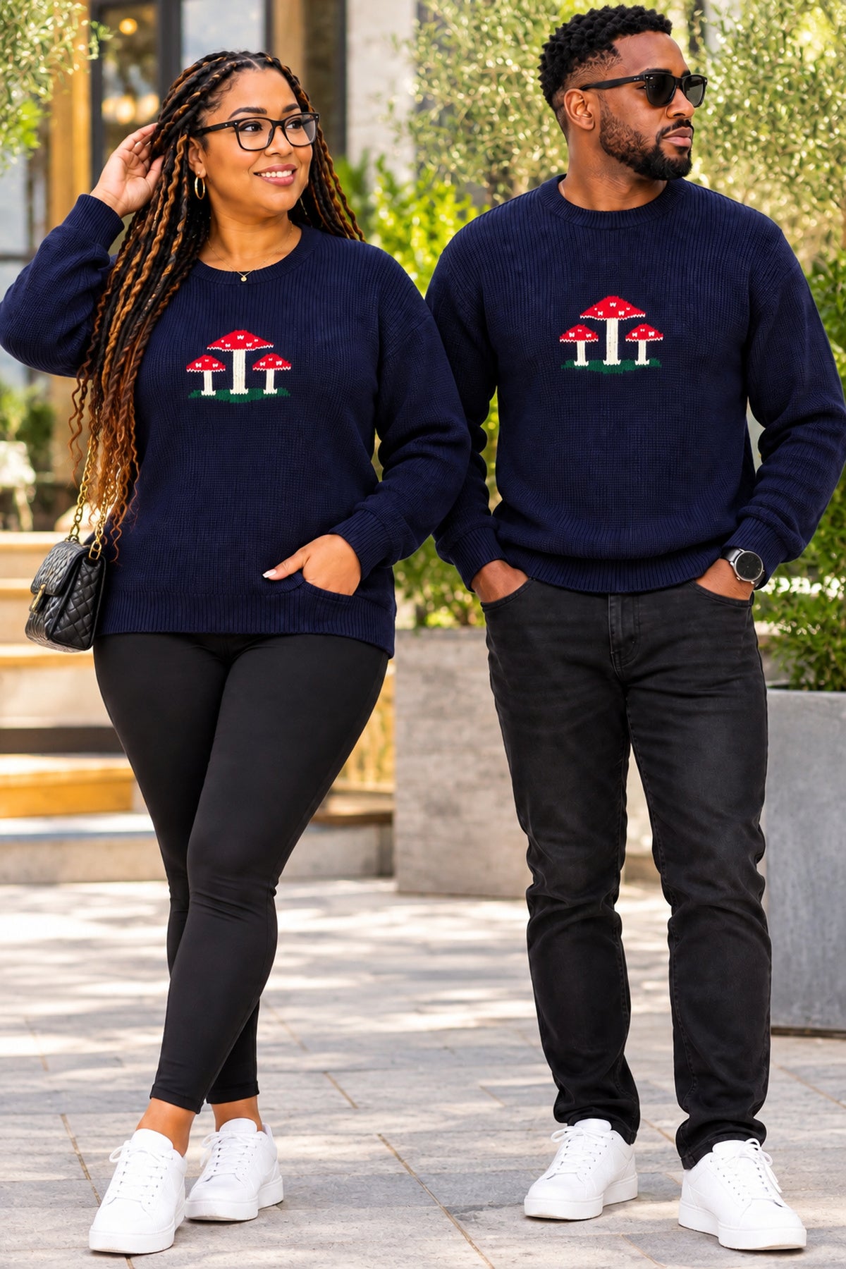 Unisex Navy Mushroom Knit Jumper – Matching Couples Sweater