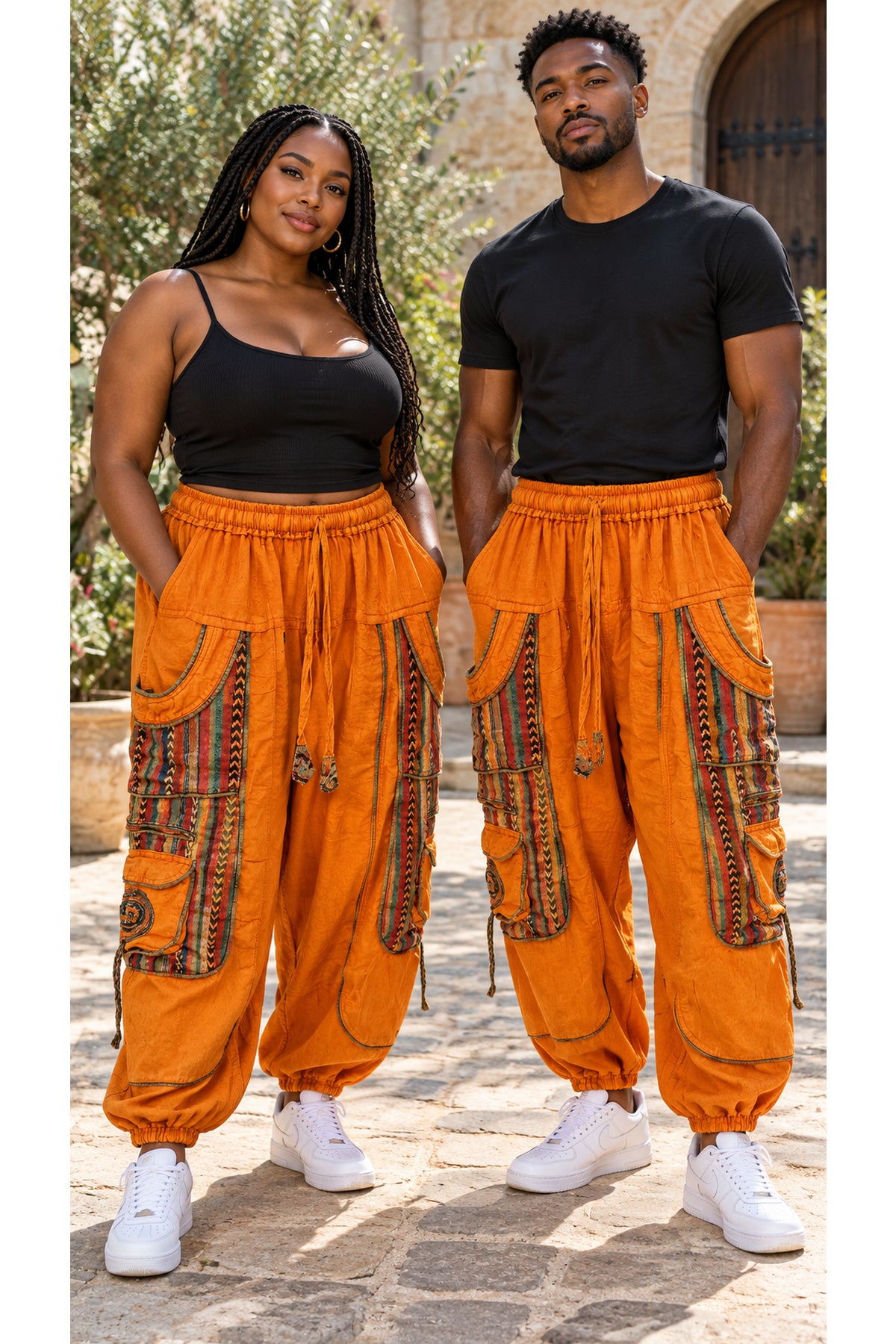 Unisex Vintage Patchwork Harem Trousers – African-Inspired Baggy Boho Joggers
