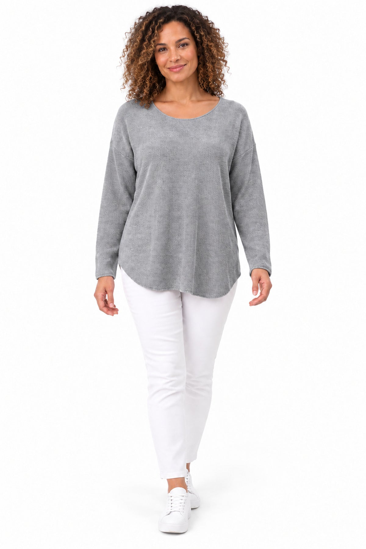 Women's Relaxed Fit Long Sleeve Textured Top – Available in Multiple Colours
