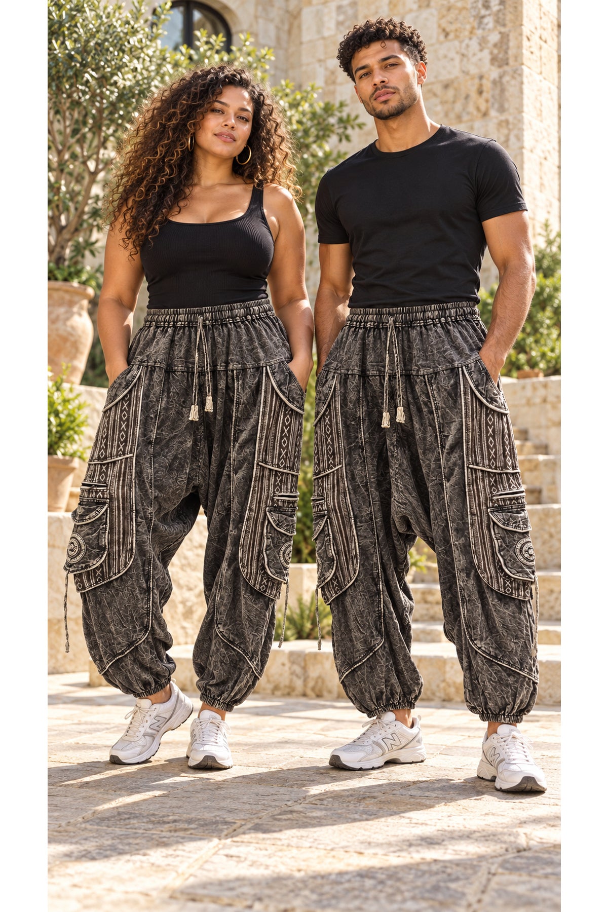 Unisex Vintage Patchwork Harem Trousers – African-Inspired Baggy Boho Joggers