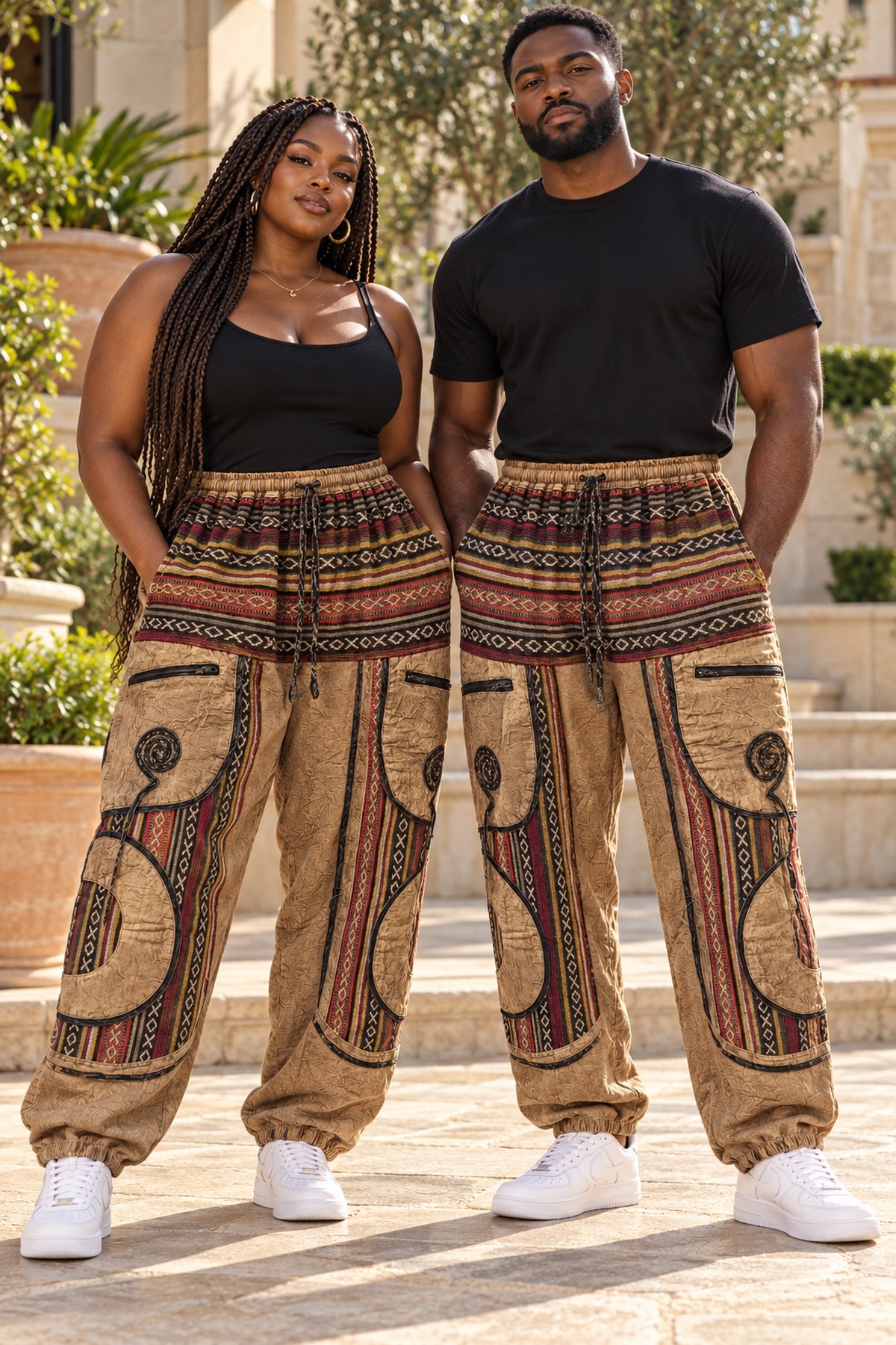 Unisex Vintage Patchwork Harem Trousers – African-Inspired Baggy Boho Joggers