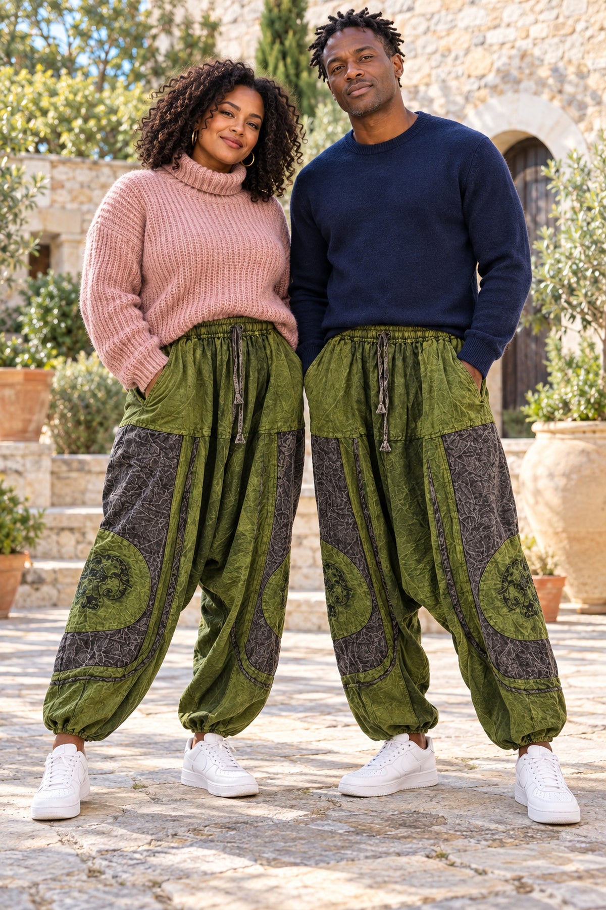 Unisex Vintage Patchwork Harem Trousers – African-Inspired Baggy Boho Joggers