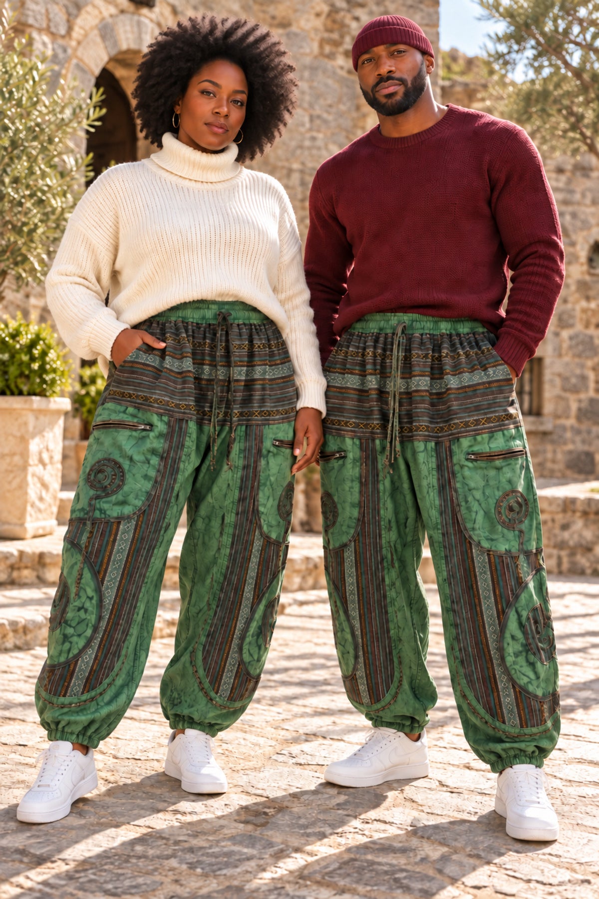 Unisex Vintage Patchwork Harem Trousers – African-Inspired Baggy Boho Joggers