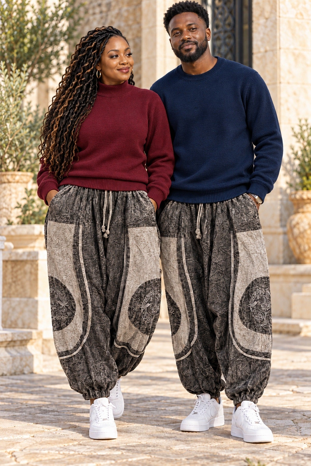 Unisex Vintage Patchwork Harem Trousers – African-Inspired Baggy Boho Joggers