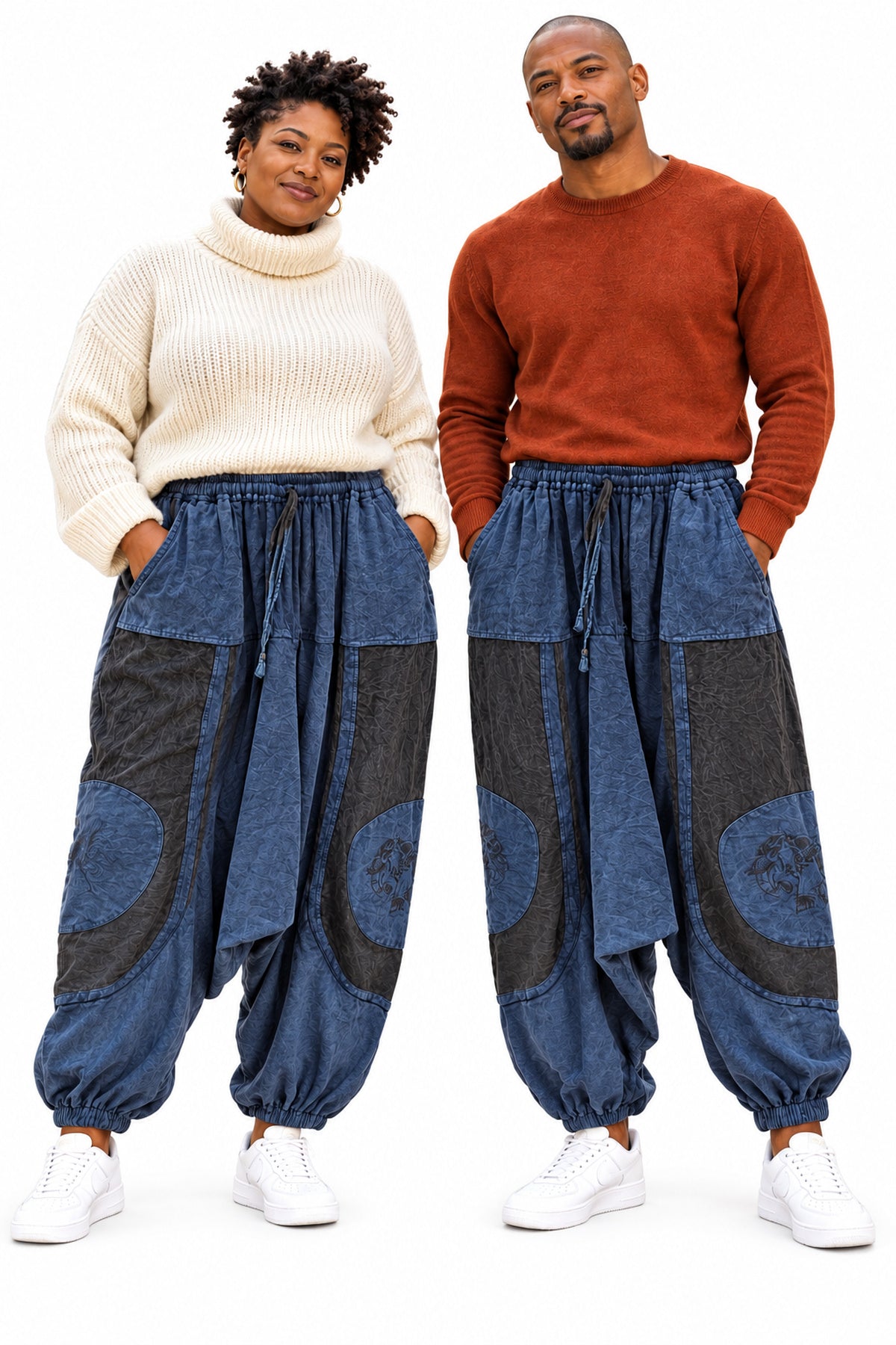 Unisex Vintage Patchwork Harem Trousers – African-Inspired Baggy Boho Joggers