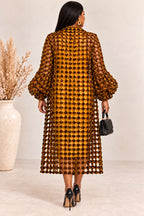 Tiana Mustard Ankara Weaved Long Puff Sleeve Overthrow