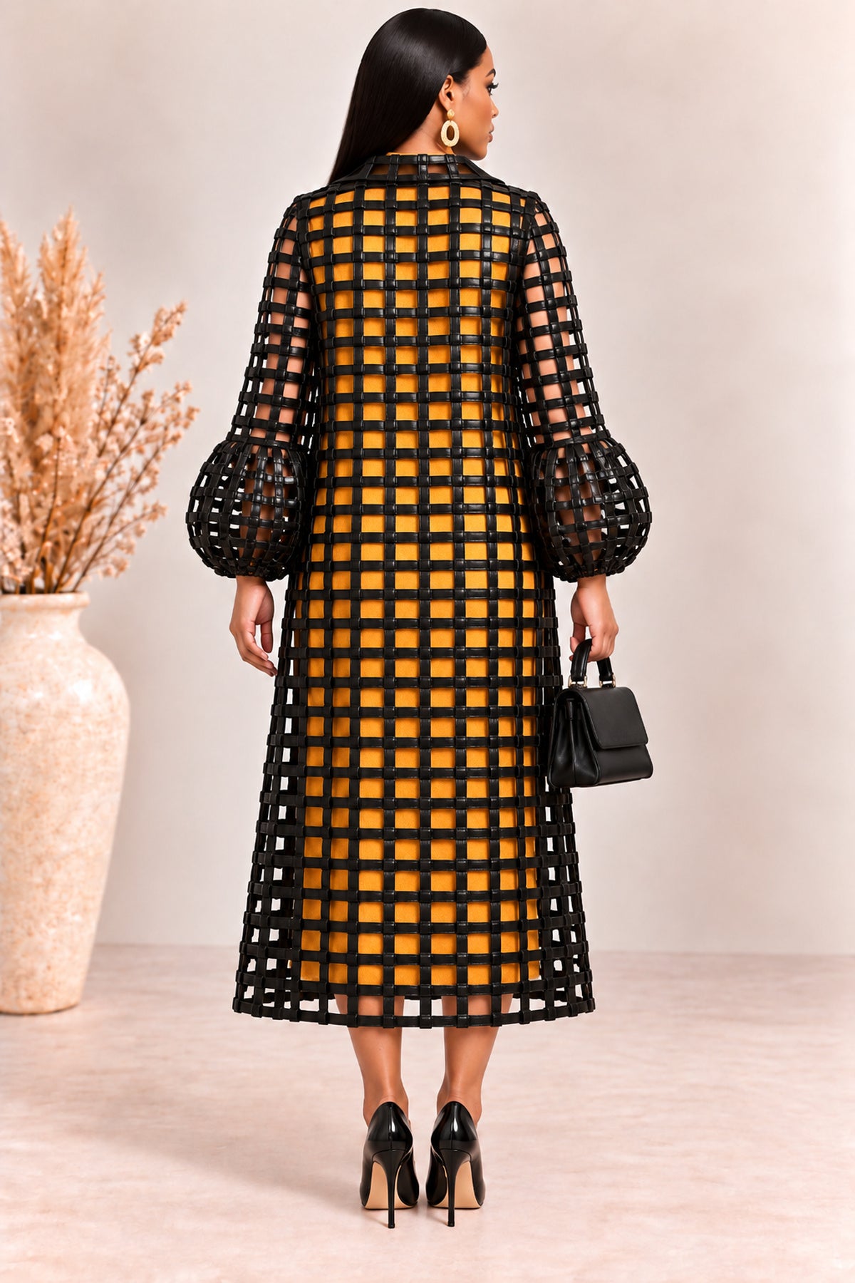 Lisa Mustard Ankara Weaved Long Puff Sleeve Overthrow