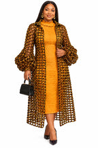Tiana Mustard Ankara Weaved Long Puff Sleeve Overthrow