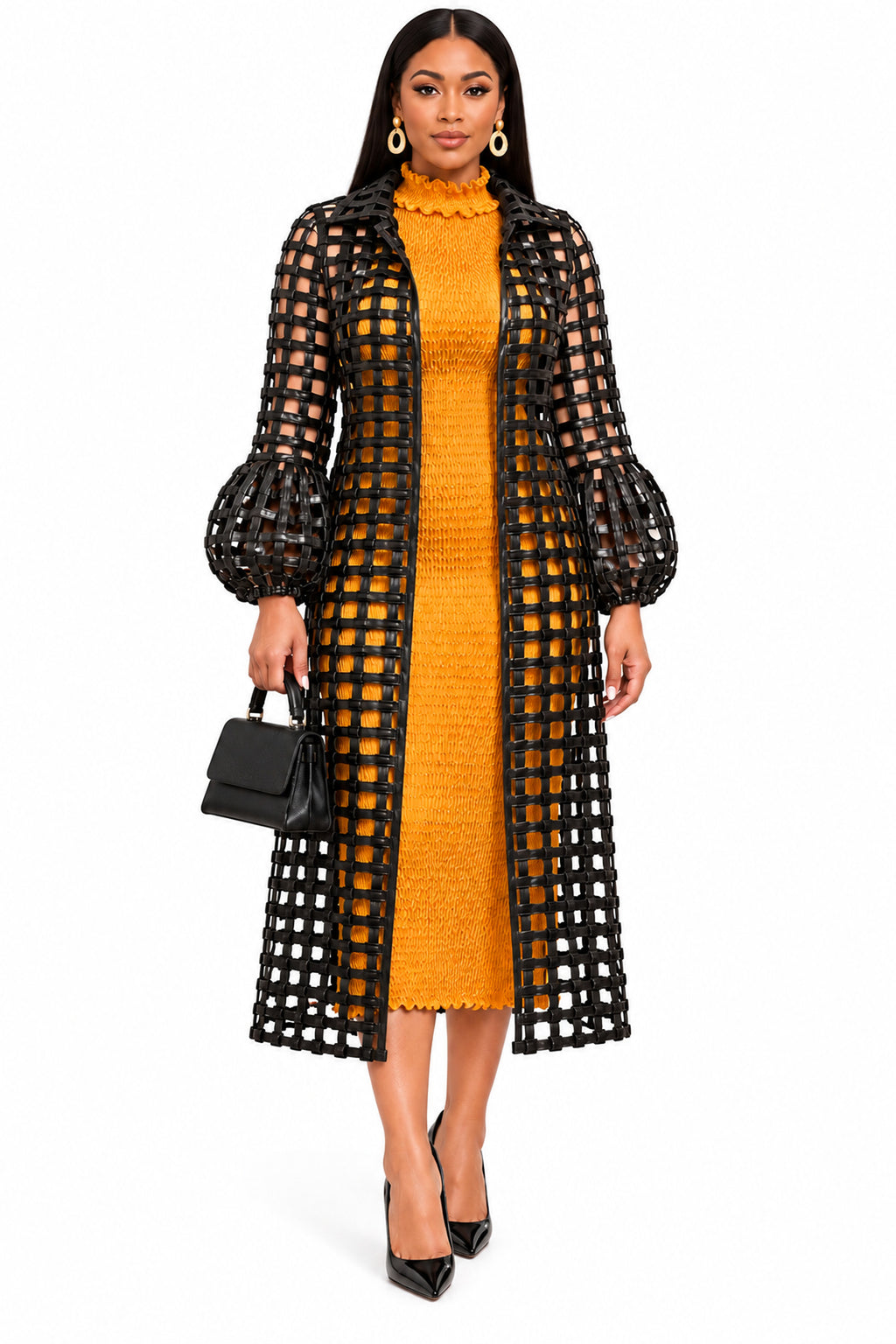Lisa Mustard Ankara Weaved Long Puff Sleeve Overthrow