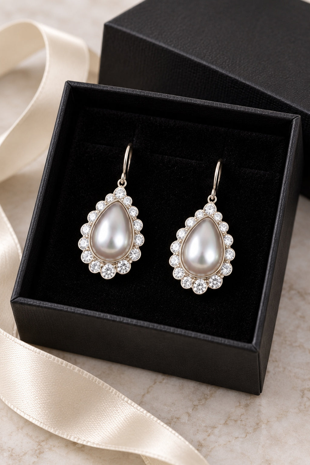 Copper Teardrop Statement Earrings with Clear Stone Halo