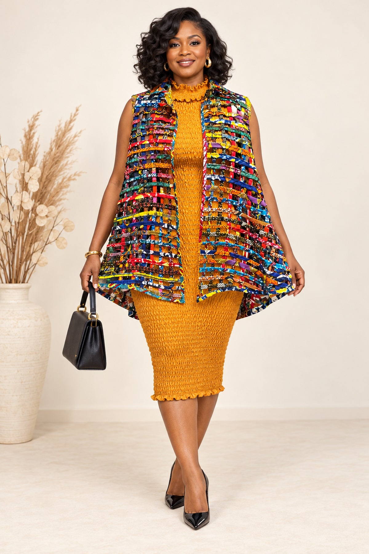 Falomo Colourful Woven Asymmetrical Collared Kimono