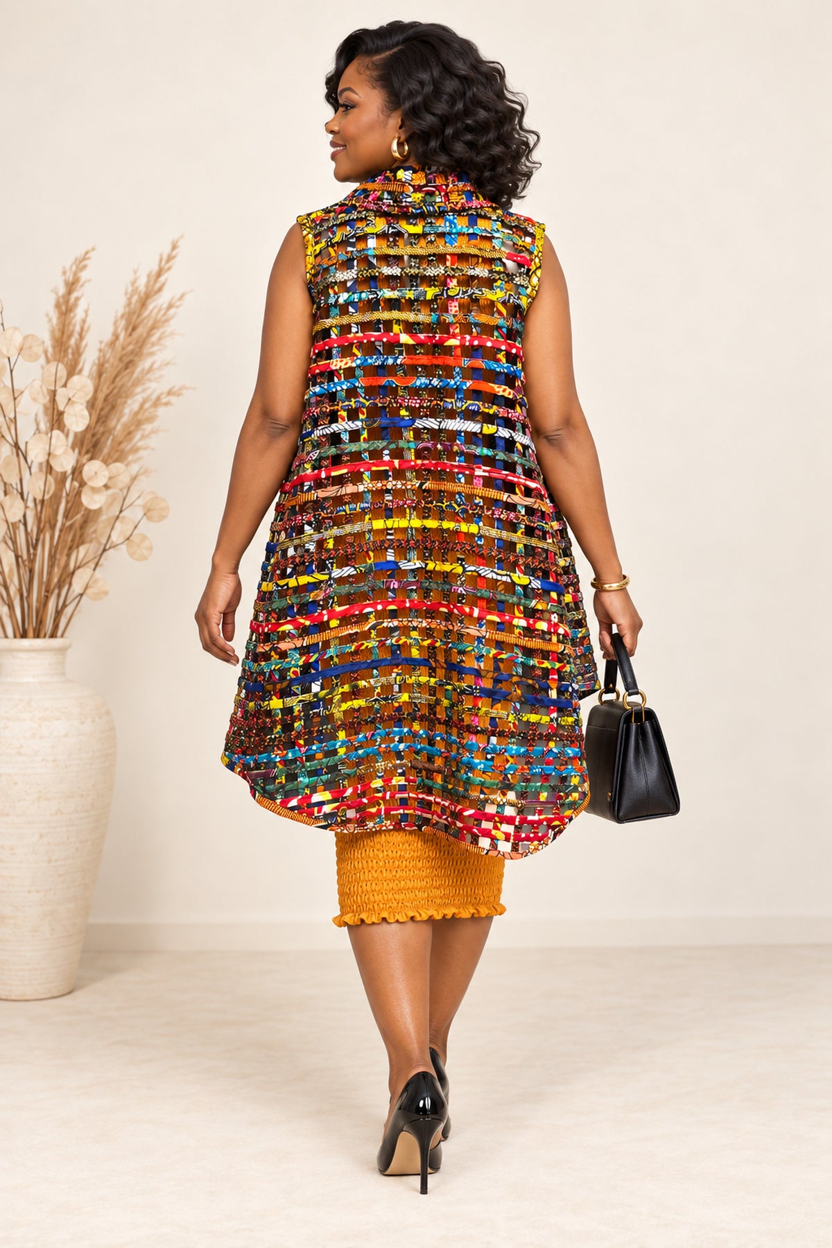 Falomo Colourful Woven Asymmetrical Collared Kimono