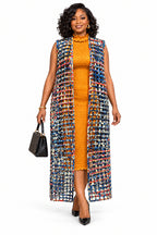 Ade Blue Multi Ankara Weaved Full Length Sleeveless Kimono