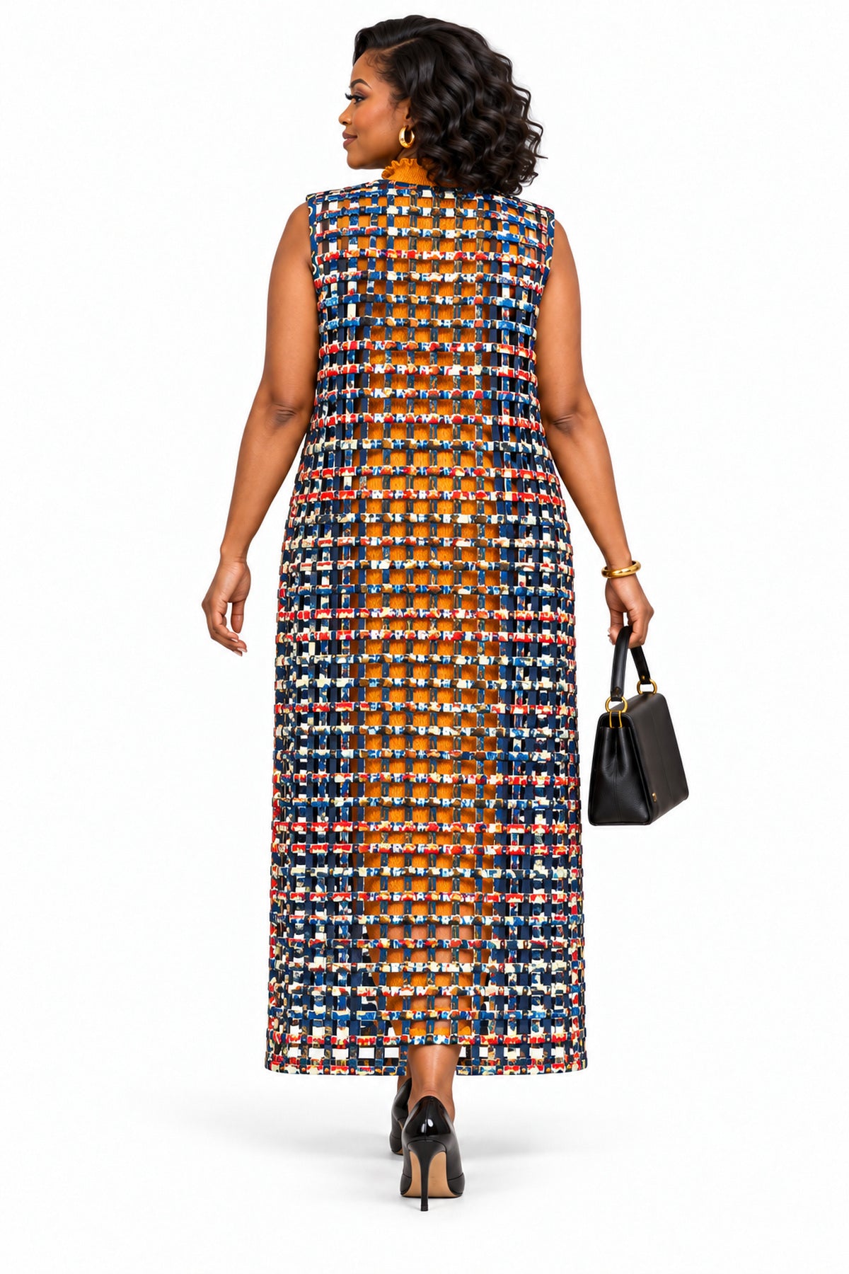Ade Blue Multi Ankara Weaved Full Length Sleeveless Kimono