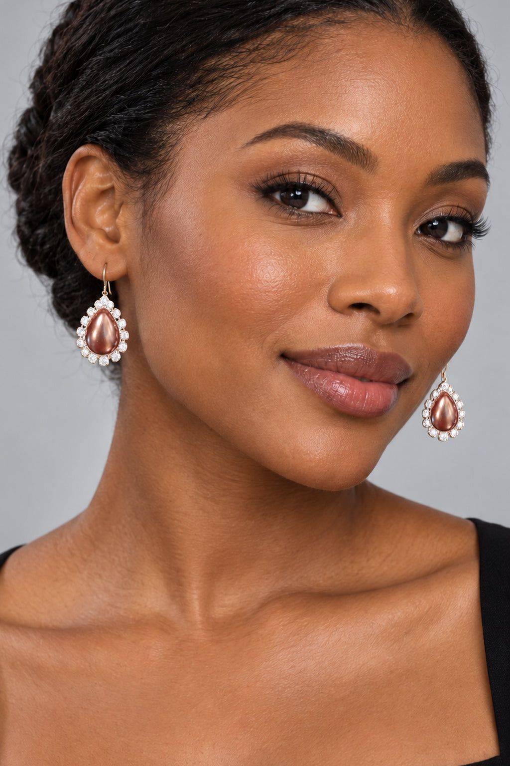 Copper Teardrop Statement Earrings with Clear Stone Halo