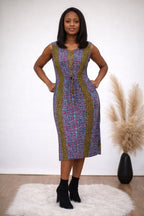 Multicolour African Print Midi Dress with Drawstring Waist