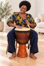 Traditional African Hand-Carved Wooden Djembe Drum – 25-Inch Height | 5 & 6-Inch Drum Face Options