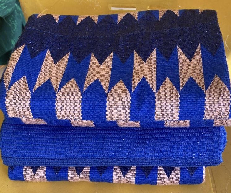 Dark Blue & Peach Authentic Handwoven Kente Cloth