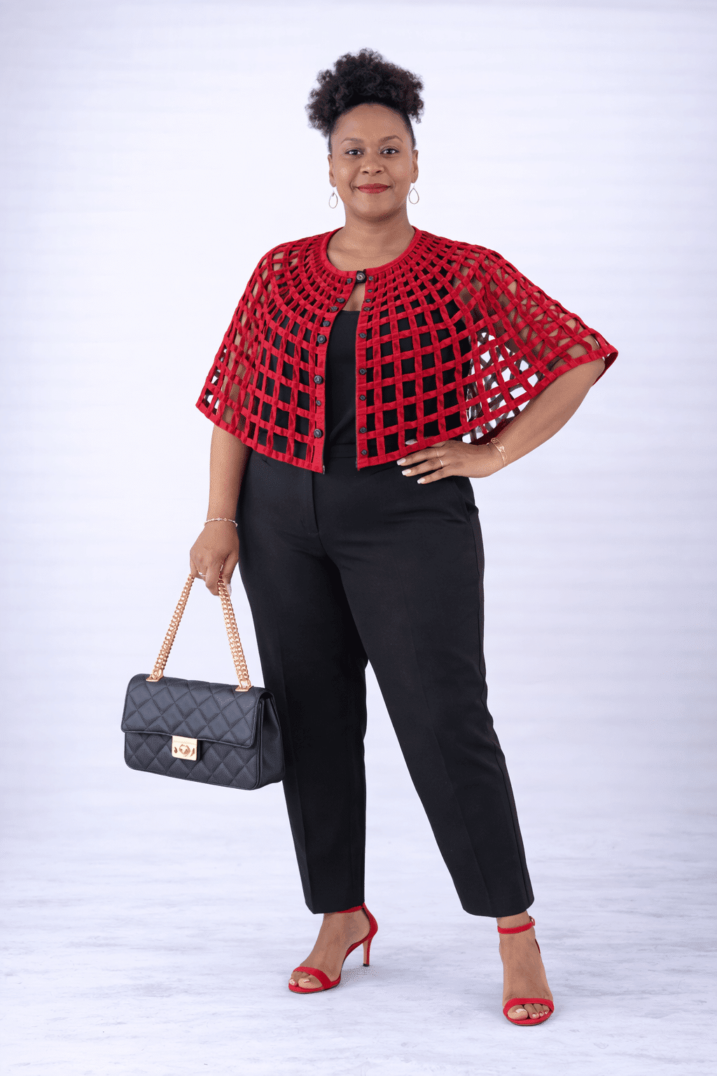 Alex Woven Jet Red  African Ankara Print Cape